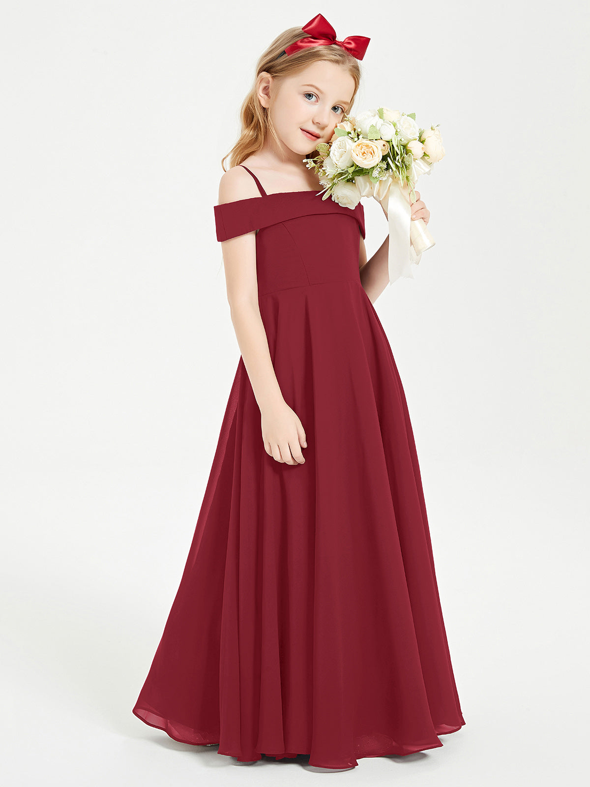 Off-the-Shoulder Dresses for Stylish Junior Bridesmaids Burgundy